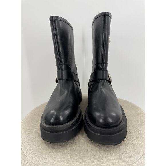 Maeve Anthropologie Black Leather Moto Boots NWOB Combat Boot Mid Calf 10 41 - Picture 2 of 5